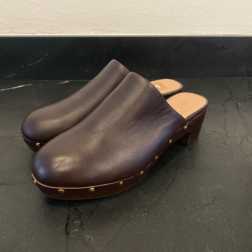 J. Jill Brown Leather Mules with Wooden Sole